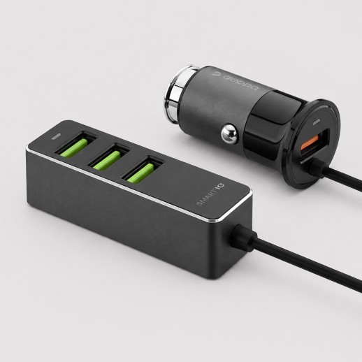 АЗУ 1 USB + 3 USB для пассажиров, QC 3.0, 7А, алюминий, графит, Deppa с нанесением логотипа с нанесением логотипа