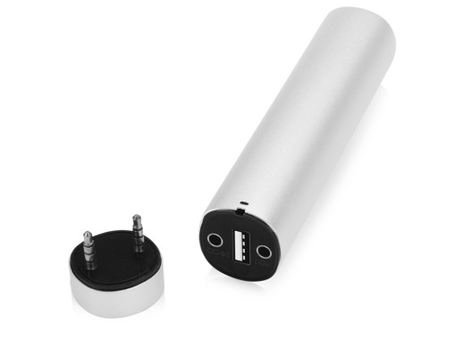 Портативное зарядное устройство Мьюзик, 5200 mAh, серебристый с нанесением логотипа с нанесением логотипа