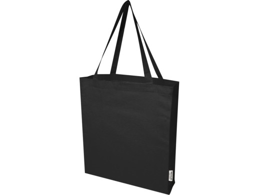 Madras эко- сумка с ластовицей из переработанного хлопка, сертифицированного согласно GRS, плотностью 140 г/м² - сплошной черный с нанесением логотипа с нанесением логотипа