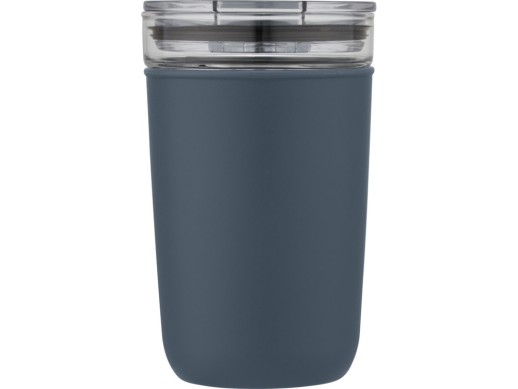 Bello, стеклянная кружка объемом 420 мл с внешней стенкой из переработанного пластика, синий с нанесением логотипа с нанесением логотипа