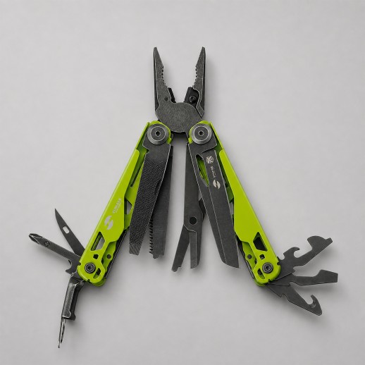Мультитул Stinger, 107 х 19 мм, 19 функций, сталь, салатовый корпус, стоунвош, в картонной коробке, в комплекте нейлоновый чехол с нанесением логотипа с нанесением логотипа