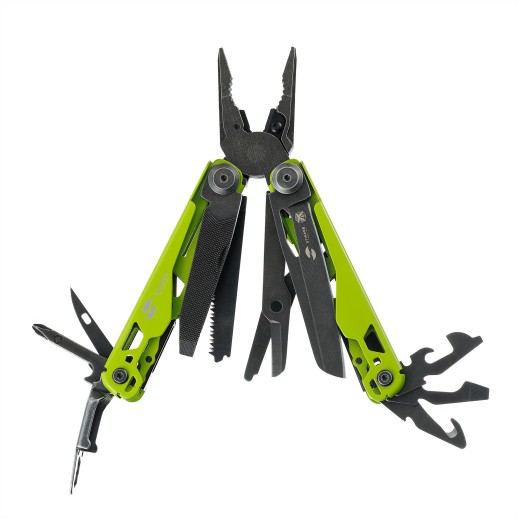Мультитул Stinger, 107 х 19 мм, 19 функций, сталь, салатовый корпус, стоунвош, в картонной коробке, в комплекте нейлоновый чехол с нанесением логотипа с нанесением логотипа