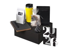 Подарочный набор c термокружкой, чаем, кофе и блокнотом, желтый