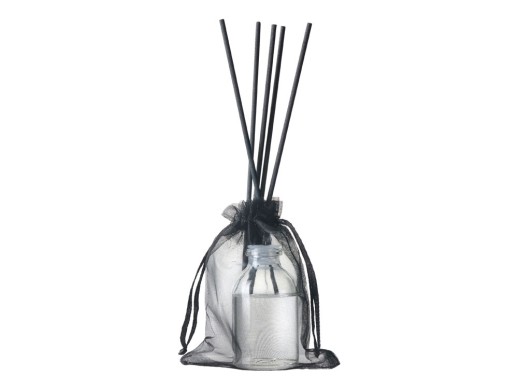 Диффузор с ароматом Табак и ваниль, 30мл, стекло, пробка, палочки 5 шт., мешочек из органзы черный