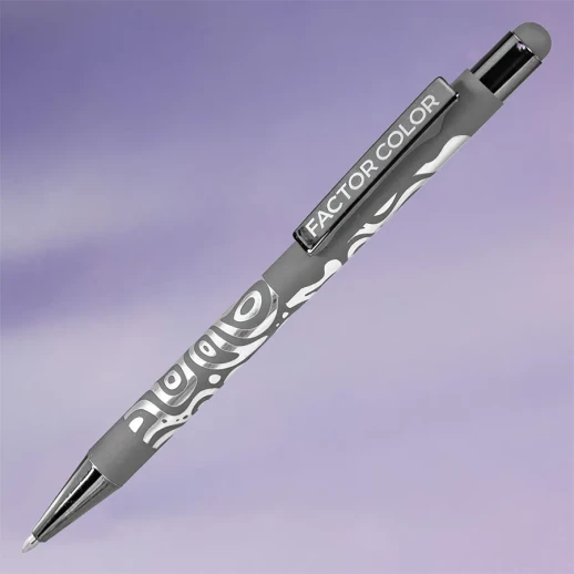 Ручка шариковая FACTOR COLOR со стилусом, серый, металл, пластик, софт-покрытие   40406/29