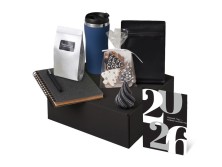 Подарочный набор c термокружкой, чаем, кофе и блокнотом, темно-синий