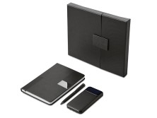 Подарочный набор Tesla с блокнотом А5, ручкой и пауэрбенком на 10 000 mAh, черный