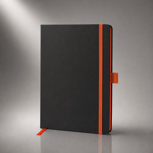Блокнот ColorNote Black, твердая обложка A5, 80 листов, черный с оранжевым с нанесением логотипа с нанесением логотипа