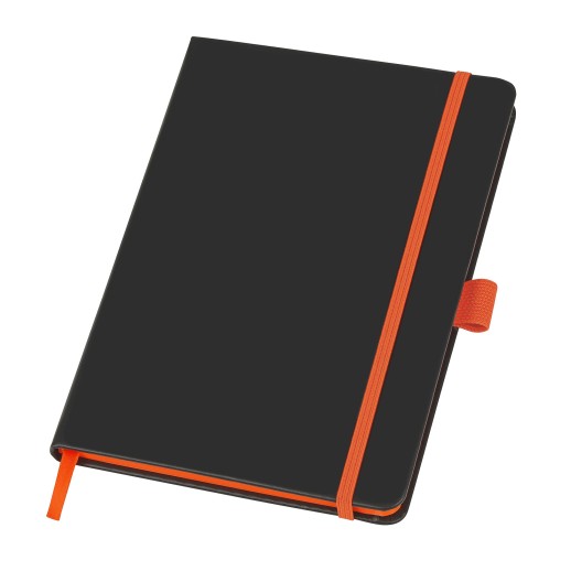 Блокнот ColorNote Black, твердая обложка A5, 80 листов, черный с оранжевым с нанесением логотипа с нанесением логотипа