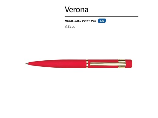 Ручка металлическая шариковая Verona, софт-тач, 1.0 мм, красная