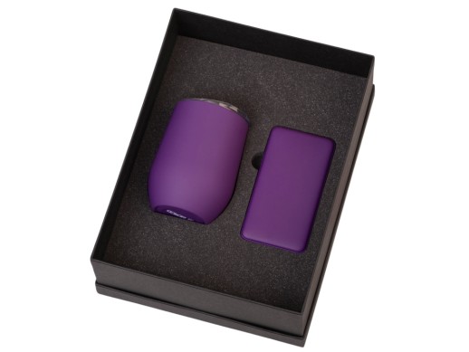 Подарочный набор с термокружкой и повербанком С2, 10000 mAh, фиолетовый