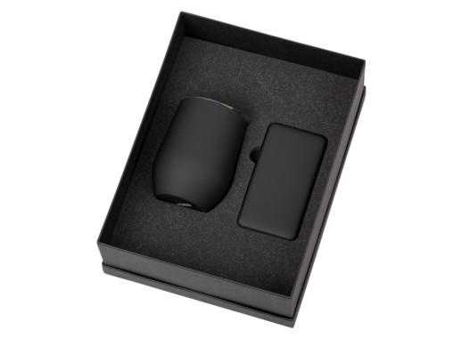 Подарочный набор с термокружкой и повербанком С2, 10000 mAh, черный с нанесением логотипа с нанесением логотипа