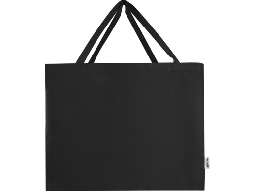 Odessa большая эко-сумка из переработанного хлопка, сертифицированного согласно GRS, плотностью 220 г/м² - сплошной черный с нанесением логотипа с нанесением логотипа