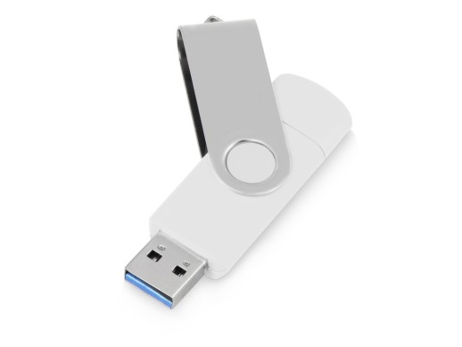 USB3.0/USB Type-C флешка на 16 Гб Квебек C, белый с нанесением логотипа с нанесением логотипа
