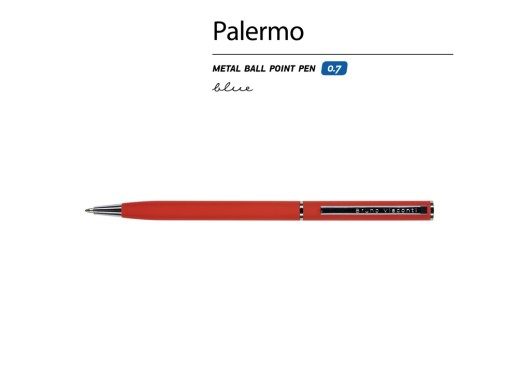 Ручка металлическая шариковая Palermo, софт-тач, 0.7 мм, красная