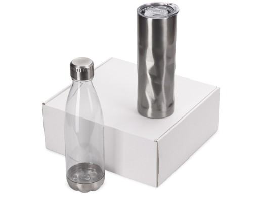 Подарочный набор с термокружкой и бутылкой Water cross, серебристый