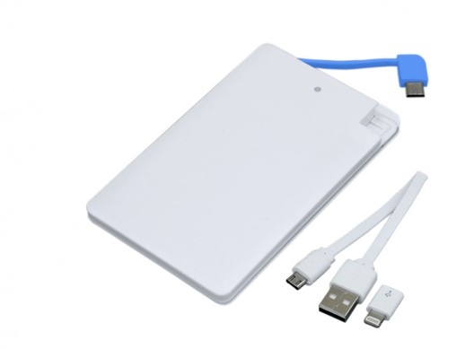 Универсальное зарядное устройство Credit _card1_power_bank под нанесение логотипа в виде кредитной карты, толщина всего 7,5 . 2500MAH. Синий с нанесением логотипа с нанесением логотипа