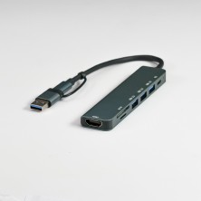 USB-хаб STEM 7 в 1, серый, алюминий   19346/29