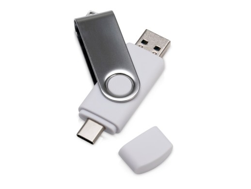 USB3.0/USB Type-C флешка на 32 Гб Квебек C, белый с нанесением логотипа с нанесением логотипа