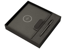 Подарочный набор металлическая ручка и блокнот А5 Twilight со светящимся логотипом и пауэрбэнком