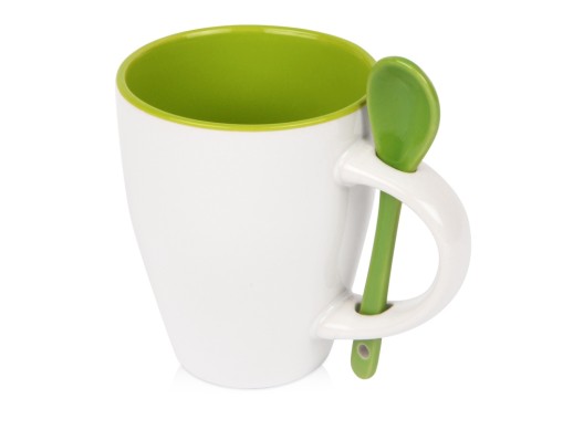 Кружка Авеленго с ложкой, зеленое яблоко с нанесением логотипа с нанесением логотипа