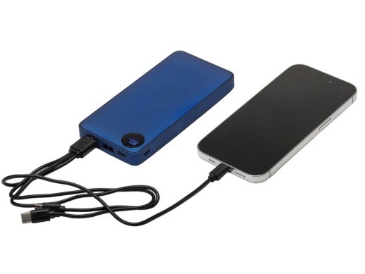 Внешний аккумулятор с дисплеем Mild, 10 000 mAh, синий с нанесением логотипа с нанесением логотипа