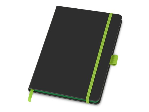 Блокнот ColorNote Black, твердая обложка A5, 80 листов, черный с зеленым яблоком с нанесением логотипа с нанесением логотипа