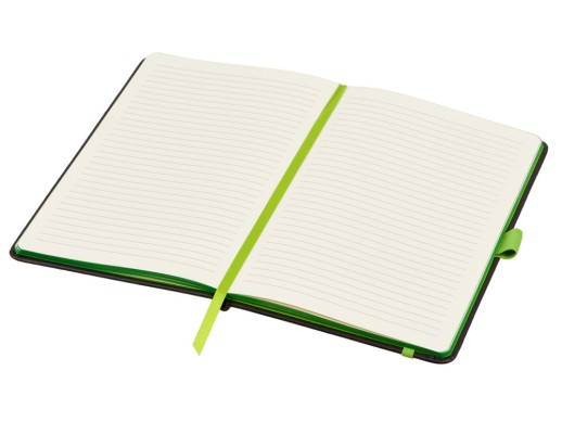 Блокнот ColorNote Black, твердая обложка A5, 80 листов, черный с зеленым яблоком с нанесением логотипа с нанесением логотипа