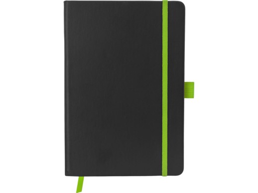 Блокнот ColorNote Black, твердая обложка A5, 80 листов, черный с зеленым яблоком с нанесением логотипа с нанесением логотипа