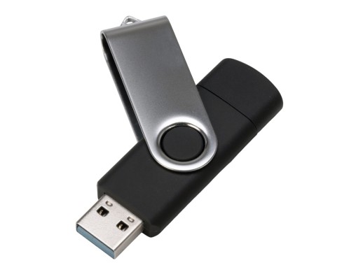 USB3.0/USB Type-C флешка на 32 Гб Квебек C, черный с нанесением логотипа с нанесением логотипа