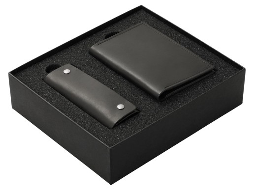 Подарочный набор Long River: обложка для паспорта, ключница (без лого Long River), черная коробка