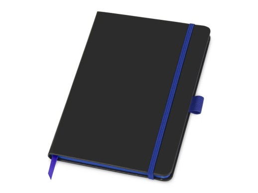 Блокнот ColorNote Black, твердая обложка A5, 80 листов, черный с синим с нанесением логотипа с нанесением логотипа