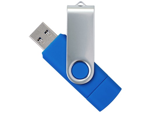 USB3.0/USB Type-C флешка на 16 Гб Квебек C, синий с нанесением логотипа с нанесением логотипа