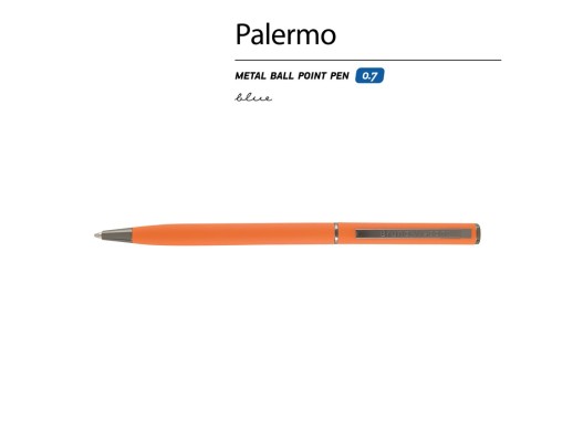Ручка металлическая шариковая Palermo, софт-тач, 0.7 мм, оранжевая