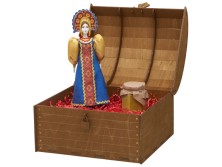 Подарочный набор: кукла фарфоровая, крем-мед, синий