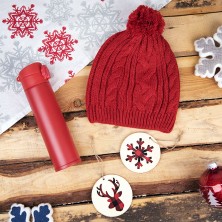 Подарочный набор WINTER TALE: шапка, термос, новогодние украшения, красный   39486/08