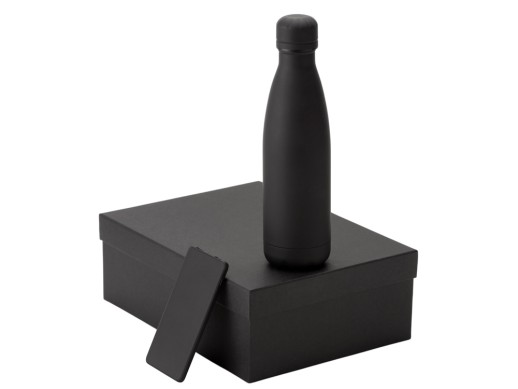 Подарочный набор с термобутылкой и повербанком С1, 5000 mAh, черный с нанесением логотипа с нанесением логотипа