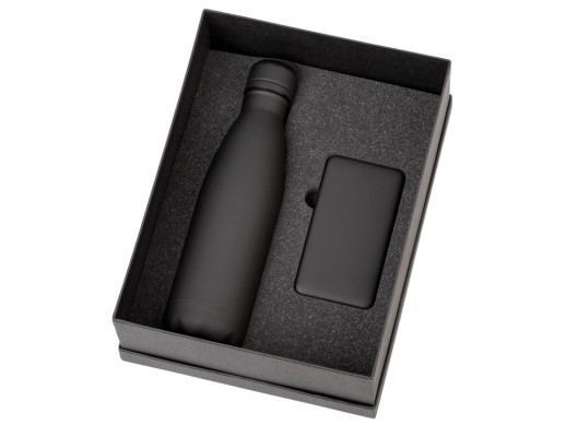 Подарочный набор с термобутылкой и повербанком С1, 5000 mAh, черный с нанесением логотипа с нанесением логотипа