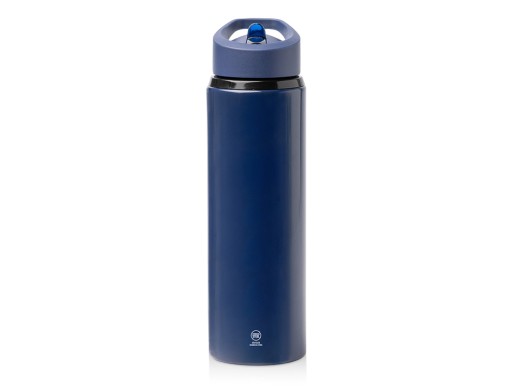 Бутылка для воды с трубочкой Тэтлон, переработанная нержавеющая сталь, 700 мл, синий нейви с нанесением логотипа с нанесением логотипа
