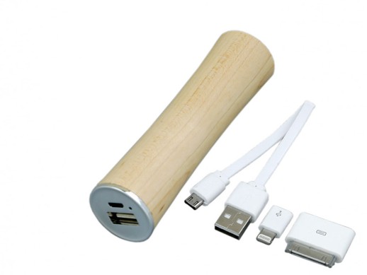 PB_wood2 Универсальное зарядное устройство power bank круглой формы. 2200MAH. Белый с нанесением логотипа с нанесением логотипа