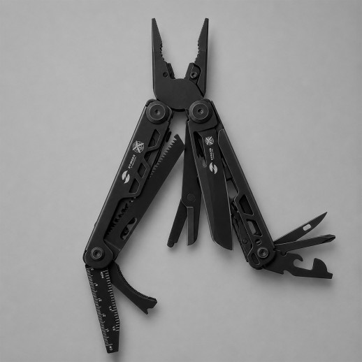 Мультитул Stinger, 113 х 19 мм, 19 функций, сталь, черный, в картонной коробке, в комплекте нейлоновый чехол с нанесением логотипа с нанесением логотипа