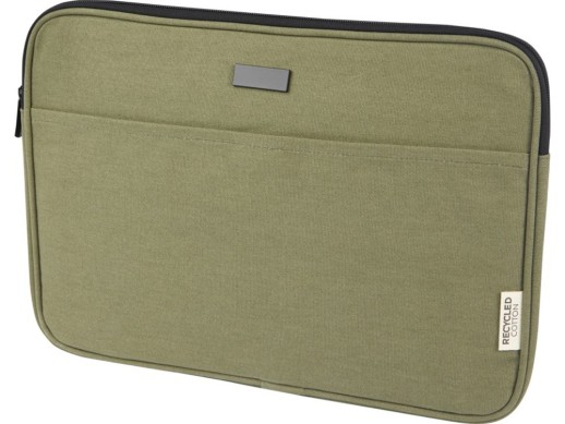 Чехол для 14-дюймового ноутбука Joey объемом 2 л из брезента, переработанного по стандарту GRS, оливковый с нанесением логотипа с нанесением логотипа