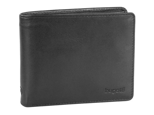 Портмоне BUGATTI ПЕРВЫЙ | PRIMO, чёрное, натуральная воловья кожа, 11,5х2х9,5 см с нанесением логотипа с нанесением логотипа