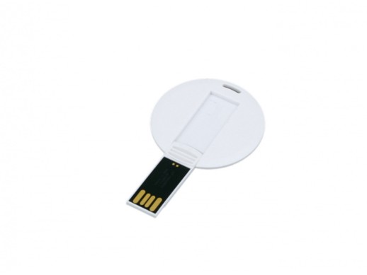 USB-флешка на 8 Гб в виде пластиковой карточки круглой формы, белый с нанесением логотипа с нанесением логотипа