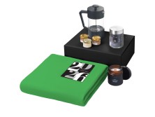 Подарочный набор c пледом, френчпрессом, чаем и медом, зеленый