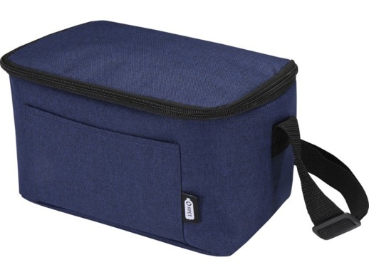 Tundra сумка-холодильник на 6 банок из переработанного РЕТ-пластика - Heather navy с нанесением логотипа с нанесением логотипа