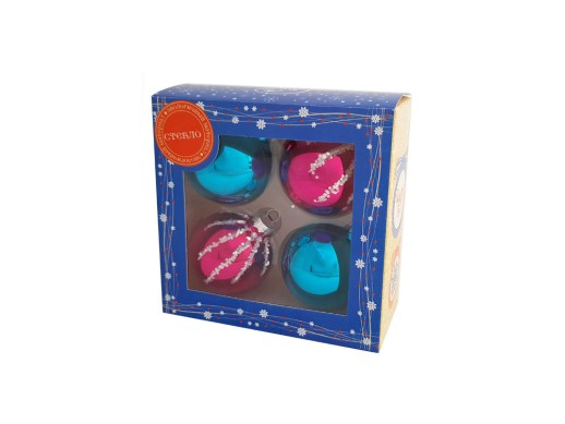 Новогоднее подвесное украшение Бирюзово-розовый шар из стекла, набор из 4 штук / 6см с нанесением логотипа с нанесением логотипа