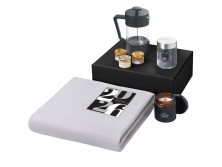 Подарочный набор c пледом, френчпрессом, чаем и медом, серый