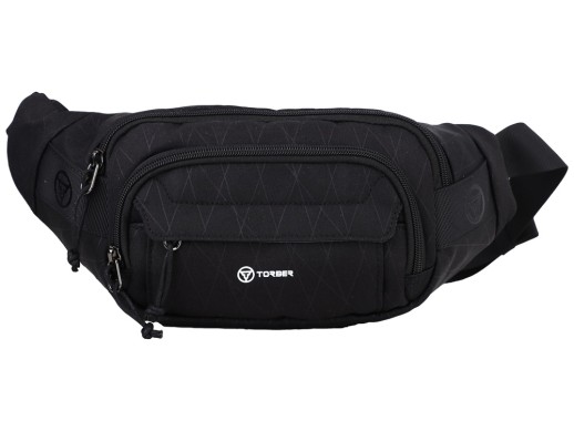 Сумка на пояс TORBER, чёрный, полиэстер с нанесением логотипа с нанесением логотипа