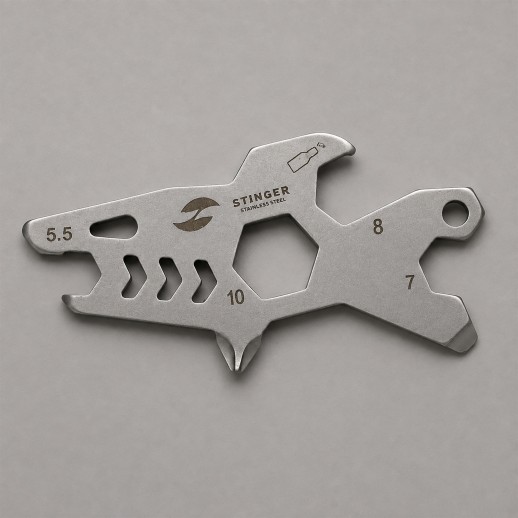 Мини-мультитул карманный Stinger, 60 x 31 мм, 5 функций, акула, нержавеющая сталь, серебристый, в блистере с нанесением логотипа с нанесением логотипа